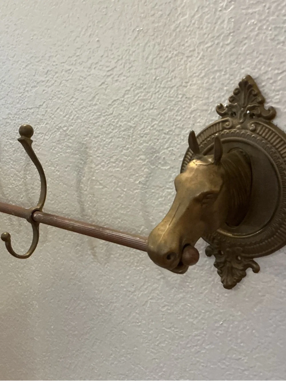 34” L Vintage Brass Horse Head Wall Hook Rack - Brown/Gold